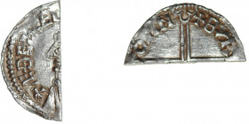 England. Aethelred II. 978-1016. AR Half Penny (10mm, 0.80g, 9h). Long Cross type (BMC IVa, Hild. D). Winchester(?) mint; Beorhtnoth(?) moneyer. Struc...