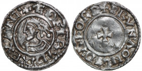 England. Aethelred II. 978-1016. AR Penny (18.5mm, 1.50g, 3h). Last Small Cross type (BMC i, Hild. A). Lydford mint; moneyer Bruna. Struck circa 1009-...
