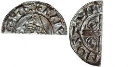 England. Cnut the Great. 1016-1035. AR Half Penny (9mm, 0.50 g). Pointed Helmet type (BMC xiv, Hild. G). Stamford mint; moneyer uncertain. Struck circ...