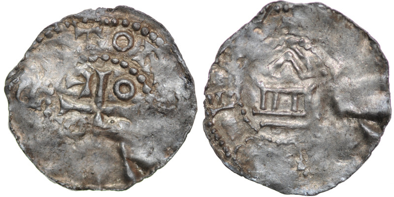 France. Diocese of Metz. Adalberon II with Otto III 983-1002. AR Denar (22mm, 1....