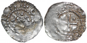 France. Toul Diocese. Berthold 996-1018. AR Denar (18.5mm, 1.03g). Toul mint. +O[TTO] REX, diademed head left / Cross with pellet in opposing angle. D...