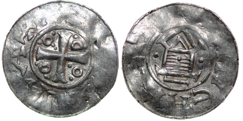 Germany. Saxony. Goslar. Otto III 983-1002. AR Denar (18mm, 1.36g). [+DIIGR]A+[R...
