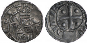 Germany. Saxony. Bishopric of Мünster. Anonymous Ca. 1075. AR Denar (17mm, 1.25g). Münster mint. [MIMIGARD]EFORD, castle with three towers / Cross wit...