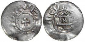 Germany. Archdiocese of Magdeburg. Giselher 981-1004. AR Denar (19mm, 1.30g). Magdeburg mint. Church facade / small cross pattee (?). Dbg. 643; Kilger...