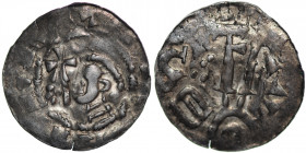 Germany. Diocese Bremen. Adalbert 1043-1066. AR Denar (18mm, 0.67g). Head right with crosier in front / Two keys, six pellets in triangle. Dbg. 1777 v...