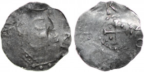 Germany. Franconia. Bruno 1034-1045. AR Denar (18mm, 0.76g). Würzburg mint. [__] KI[__], bust right / +[_]R[_]NO[__], cross with pellet in each angle....
