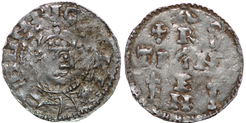 Germany. Swabia. Heinrich II 1002-1024. AR Denar (20mm, 1.39g). Strasbourg mint....