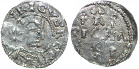 Germany. Swabia. Heinrich II 1002-1024. AR Denar (20mm, 1.26g). Strasbourg mint. [HEI]NRICVSREX, crowned head right / ARGE[N]-TIGN[A], cross written i...