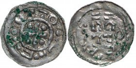 Germany. Swabia. Esslingen. Otto I - Otto III 936 - 1002. AR Denar (17.5mm, 1.06g) +•OTTO • SI••E, cross with pellet in each angle / OTTO, cross writt...