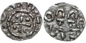 Germany. Swabia. Esslingen. Otto I - Otto III 936 - 1002. AR Obol? (15mm, 0.66g) Cross with pellet in each angle / OTTO, cross written IIC ⊓ and IIC S...