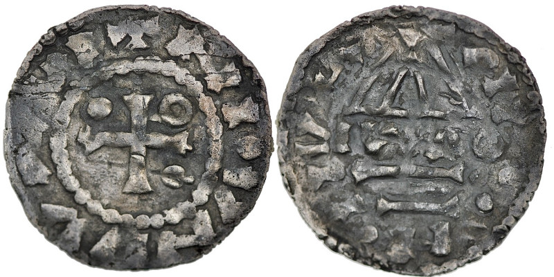 Germany. Bavaria. Heinrich II 985-995. AR Denar (20.5mm, 1.57g). Regensburg mint...
