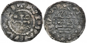 Germany. Bavaria. Heinrich II 985-995. AR Denar (20.5mm, 1.57g). Regensburg mint; moneyer IVAO(?). Cross with one pellet in two angles and one annulet...