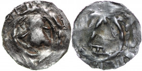 Germany. Konstanz. Anonymous. 11th century. AR Denar (17mm, 0.58g). Konstanz mint. Crude head left / Church on four pillars. Dbg. 1925; Dbg. (Schweiz)...