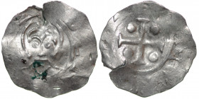 The Netherlands. Deventer. Bishop Bernold 1046-1054. AR Denar (17mm, 0.75g). Deventer mint. Bareheaded bust facing / Cross with pellets in each angle....