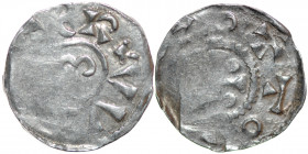 The Netherlands. Region of Utrecht. Otto III 983-996. AR Denar (18.5mm, 1.27g). Uncertain mint in the region of Utrecht. VV[__]Ƨ RX, omega in circle /...