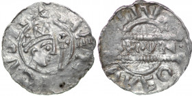 The Netherlands. Friesland. Bruno III 1038-1057. AR Denar (17mm, 0.64g). Leeuwarden mint. +HE[NRI]CVS RE, crowned head right, cross-tipped scepter bef...