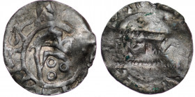 The Netherlands. Imitation of Bruno III 1038-1057. AR Denar (16mm, 0.49g). Uncertain mint. Crowned head (?) left, cross-tipped scepter before (?) / Ps...