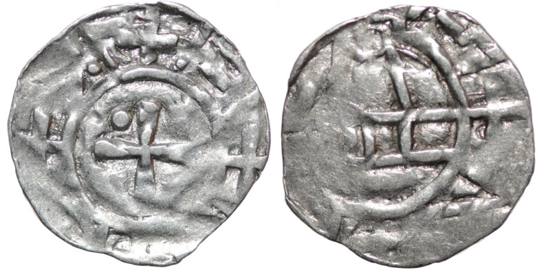 Germany. Ulm. 11th century. AR Denar (17mm, 0.73g). +[_]+[_]+[___], cross, pelle...