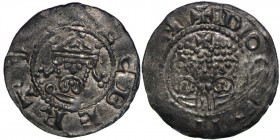 The Netherlands. Friesland. Ekbert II 1068-1077. AR Denar (18mm, 0.64g). Dokkum mint. +ECBERTV[S], crowned bearded bust facing / +DOGGIИGVN, two adjac...