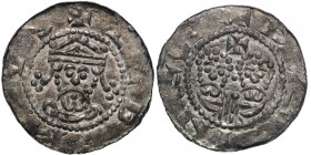 The Netherlands. Friesland. Ekbert II 1068-1077. AR Denar (19mm, 0.76g). Dokkum mint. +ECBERTVS, crowned bearded bust facing / +DOGGINGV[N], two adjac...
