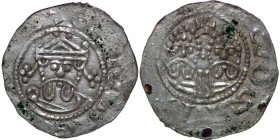 The Netherlands. Friesland. Ekbert II 1068-1077. AR Denar (19mm, 0.69g). Dokkum mint. +ECBERTVS, crowned bearded bust facing / +DOGGIИGVN, two adjacen...