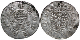 The Netherlands. Friesland. Ekbert II 1068-1077. AR Denar (19mm, 0.61g). Dokkum mint. Crowned bearded bust facing / Two adjacent busts facing (Saint S...