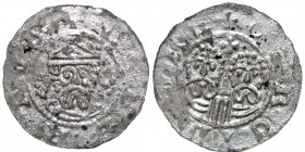 The Netherlands. Friesland. Ekbert II 1068-1077. AR Denar (18mm, 0.53g). Uncertain mint. Crowned bearded bust facing / [__]RC[__]Two adjacent busts fa...
