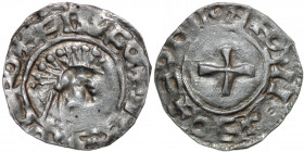 Pomerania(?) or Scandinavia(?). After 1009. AR Penny (17mm, 1.08g). Imitation of Aethelred II Last Small Cross type (BMC i, Hild. A). Stylized barehea...