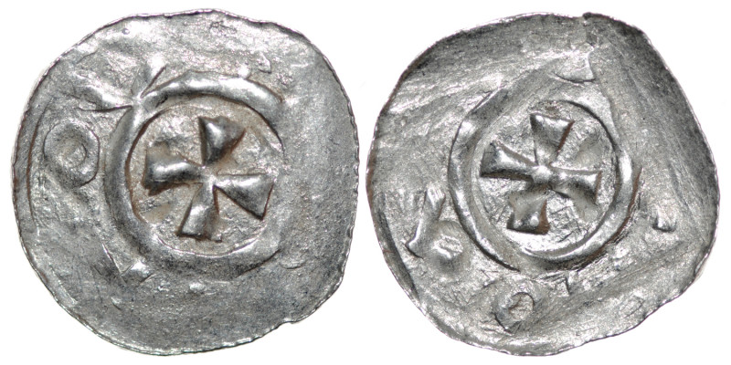 Uncertain. Ca 1000-50. AR Denar (19mm, 0.89g). Unknown mint. [__]OΛ[__], small c...