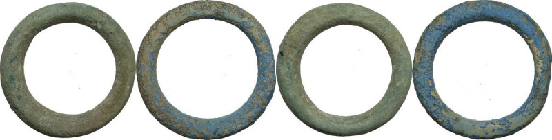 Celtic World. Lot of two (2) AE Ring money, 2nd-1st century BC. AE. 37 mm. 20.52...