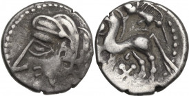 Celtic World. Central Gaul. Bituriges Cubi. AR Quinarius, c. 100/80-60 BC. Obv. Head left. Rev. Horse left; above, boar; below, X. De la Tour 4108; De...