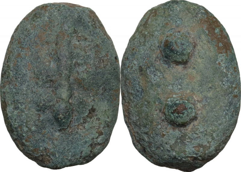 Greek Italy. Uncertain Umbria or Etruria. AE Cast Sextans, 3rd cent. BC. Obv. Cl...