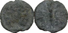 Etruria. Etruria, Volaterrae. AE Cast Semis, 3rd century B.C. Obv. Janiform head beardless (Culsans), wearing pointed cap. Rev. Club; in field, cresce...