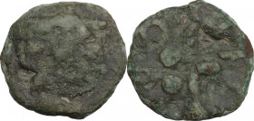 Greek Italy. Etruria, Volaterrae. AE Cast Quadrans, 3rd century BC. Obv. Janiform head beardless (Culsans), wearing pointed cap. Rev. FELA-ODI retrogr...