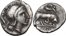 Greek Italy. Southern Lucania, Thurium. AR Triobol, c. 350-300 BC. Obv. Head of Athena right, wearing crested Attic helmet;. Rev. Bull butting right; ...