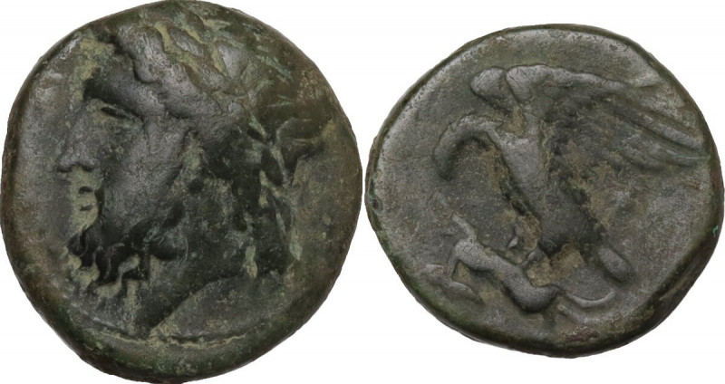 Sicily. Akragas. AE 16.5 mm, c. 338-317/287 BC. Obv. Laureate head of Zeus left....