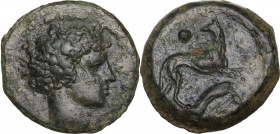 Sicily. Eryx. AE Onkia, c. 412-409 BC. Obv. Male head right. Rev. Hound right, head left; pellet above, inverted hare below. HGC 2 315; CNS I 13; Camp...