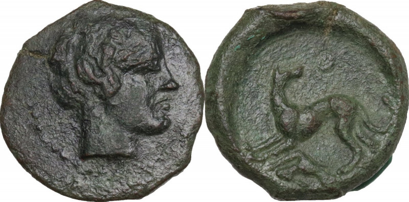 Sicily. Eryx. AE Onkia (?) c. 412-409 BC. Obv. Male head right. Rev. Hound left,...
