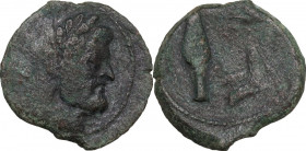 Sicily. Panormos. Under roman rule. AE 20 mm, late 2nd century BC. Obv. Laureate head of Janus. Rev. Spearhead and jawbone of boar. CNS I 108; HGC 2 1...