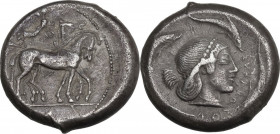 Sicily. Syracuse. Gelon I (485-478 BC). AR Tetradrachm, c. 480-478 BC. Obv. Charioteer driving quadriga right; above, Nike flying right, crowning hors...