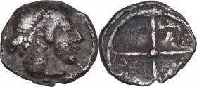 Sicily. Syracuse. Hieron I (478-466 BC). AR Litra, c. 475-470 BC. Obv. Diademed head of Arethusa right. Rev. Wheel of four spokes. Boehringer 362-373;...