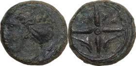 Sicily. Syracuse. Second Democracy (466-405 BC). AE Hemilitron, c. 415-405 BC. Obv. Head of Arethusa left, hair in sphendone; dolphin to right. Rev. W...