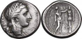 Sicily. Syracuse. Agathokles (317-289 BC). AR Tetradrachm, c. 310-306 BC. Obv. Head of Kore right, wearing wreath of grain ears; KOPAΣ to left. Rev. N...