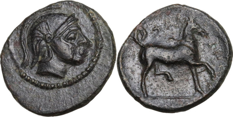 Continental Greece. Thessaly, Phalanna. AE Chalkous, c. 370-350 BC. Obv. Helmete...