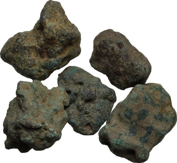 Aes Premonetale. Aes Rude. Lot of five (5) bronze lumps, 8th-4th century BC. Vec...