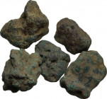 Aes Premonetale. Aes Rude. Lot of five (5) bronze lumps, 8th-4th century BC. Vecchi ICC 1. AE. Different sizes and weights, from 17.09 to 41.38g.