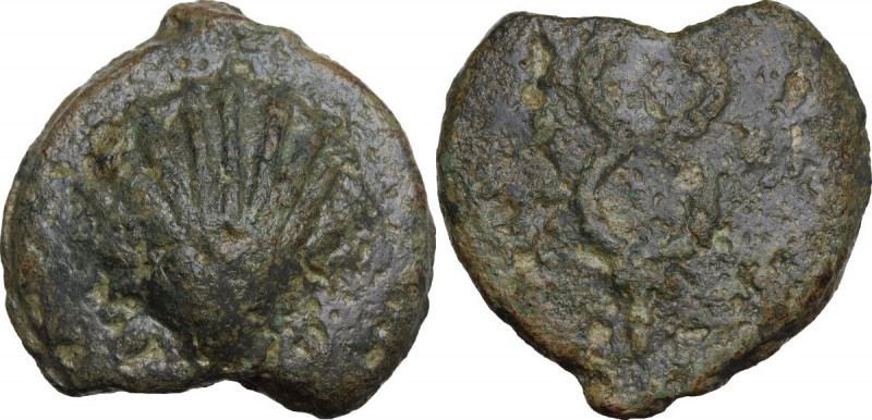 Dioscuri/Mercury series. AE Cast Sextans, c. 275-270 BC. Obv. Scallop shell; bel...