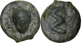 Dioscuri/Mercury series. AE Cast Semuncia, c. 275-270 BC. Obv. Acorn. Rev. Σ. Cr. 14/7; Vecchi ICC 32; HN Italy 274. AE. 14.38 g. 24.00 mm. R. Earthen...
