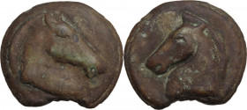 Apollo/Apollo series. AE Cast Triens, c. 275-270 BC. Obv. Head of horse right; [below, four pellets]. Rev. Head of horse left; [below, four pellets]. ...