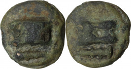 Roma/Roma and club series. AE Cast Uncia, c. 230-226 BC. Obv. Knucklebone seen from outside; below, club. Rev. Knucklebone seen from inside; below, cl...
